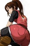  ass blush boots brown_eyes brown_hair claire_redfield from_behind looking_back minarai_zouhyou ponytail resident_evil resident_evil_2 shorts solo 