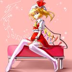  bad_id bad_pixiv_id blonde_hair flandre_scarlet hat highres miatsushi one_side_up red_eyes short_hair solo thighhighs touhou white_legwear wings 