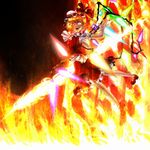  blonde_hair fire flandre_scarlet hat okota_(pixiv) one_side_up ponytail red_eyes short_hair solo touhou wings 