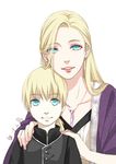  1boy 1girl 2445238723 blonde_hair blue_eyes child earrings jewelry long_hair looking_at_viewer mother_and_son naruto necklace shi_er_xian smile yamanaka_ino yamanaka_inojin 