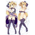  animal_ears blonde_hair blush bra breasts dakimakura dog_days fingerless_gloves fox_ears fox_tail gloves green_eyes japanese_clothes large_breasts multiple_views navel nipples one_eye_closed open_mouth panties ponytail pussy smile tail thighhighs underwear white_bra white_panties yukikaze_panettone 