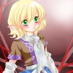  arm_warmers blonde_hair blush commentary_request green_eyes mizuhashi_parsee pointy_ears robe short_hair solo touhou yuzuna99 