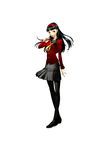  absurdres amagi_yukiko aran_sweater black_eyes black_hair black_legwear cardigan hairband highres legs long_hair official_art pantyhose persona persona_4 school_uniform simple_background skirt soejima_shigenori solo sweater white_background 