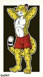  anthro cheetah clothing eyes_closed feline kooky male mammal salmy shorts solo 