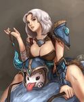  breasts bristle brown_eyes cleavage headwear_removed helmet helmet_removed holding_necklace horned_helmet jewelry jewelry_removed large_breasts league_of_legends necklace necklace_removed poro_(league_of_legends) sejuani short_hair silver_hair solo tnwjd2tkfkd 