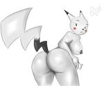  anthro big_butt breasts butt bzeh claws condom half-closed_eyes looking_back nintendo pikachu pok&eacute;mon presenting raised_tail side_boob solo video_games 