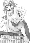  blush breasts building building_sex frog_hair_ornament giantess greyscale hair_ornament kochiya_sanae kuro_oolong large_breasts masturbation monochrome navel nipples no_panties object_insertion open_mouth pussy_juice scarlet_devil_mansion skirt skirt_lift smile snake_hair_ornament solo topless touhou tower vaginal vaginal_object_insertion vaginal_object_push 