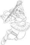  :d bad_id bad_pixiv_id belly blush boots breasts greyscale guitar instrument jumping large_breasts lineart long_hair microskirt monochrome navel ole_tower open_mouth plump scoop_(ole_tower) shovel skirt smile solo tareme thick_thighs thighs una_(13988ss) 