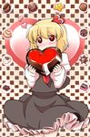  :3 ascot blonde_hair chocolate chocolate_heart hair_ribbon heart highres kashuu_(b-q) red_eyes ribbon rumia short_hair solo star touhou 