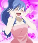  blue_hair breasts cleavage eyes_closed fairy_tail hearts juvia_lockser large_breasts long_hair towel 