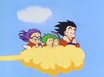  ^0^ animated animated_gif antennae black_hair blue_sky cloud creator_connection dr._slump dragon_ball dragonball flying glasses green_hair norimaki_arale norimaki_gajira purple_hair sky son_gokuu tail 