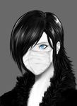  bad_id bad_pixiv_id bangs black_hair blue_eyes fur_trim mask original parted_bangs solo spot_color surgical_mask usui_natrium 