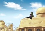  1boy 1girl blue_sky buildings couple jjj_(dbsgh8573) kiss nara_shikamaru naruto naruto_shippuuden scenery sitting sky temari 