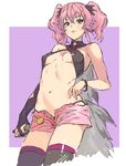  bad_id bad_pixiv_id bow breasts hair_bow idolmaster idolmaster_cinderella_girls jougasaki_mika looking_at_viewer midriff navel pink_hair rr_(suisse200) small_breasts smile solo twintails yellow_eyes 