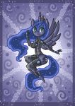  2013 anthro anthrofied blue_eyes blue_fur blue_hair breasts clothed clothing crown equine female friendship_is_magic fur hair horn horse legwear long_hair looking_at_viewer mammal my_little_pony pony pose princess_luna_(mlp) raptor007 side_boob smile solo spacesuit winged_unicorn wings 
