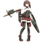  aa_gun bad_id bad_pixiv_id bike_shorts blouse boots bow_(weapon) brown_eyes brown_hair crossbow flat_chest flight_deck full_body headband headgear kantai_collection kinakomoti machinery pleated_skirt short_hair skirt smile solo taihou_(kantai_collection) thigh_boots thighhighs weapon 