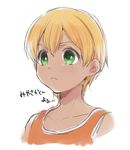  alternate_hair_length alternate_hairstyle bad_id bad_pixiv_id blonde_hair face green_eyes inazuma_eleven inazuma_eleven_(series) male_focus miyasaka_ryou simple_background sketch solo tank_top tomo_(sjim) translated upper_body white_background 