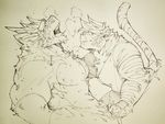  dragon eyes_closed feline fluffy fur jeff kokuhane male male/male mammal nipples nude smile sweat tiger 