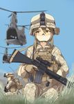  :/ acog aircraft america assault_rifle ayyh backpack bad_id bad_pixiv_id bag blonde_hair brown_eyes brown_hair camouflage ch-46_sea_knight day digital_camouflage electrical_tape glasses gloves grass gun helicopter helmet highres kneeling load_bearing_vest long_hair looking_away m16a4 military military_uniform mountain multiple_girls night_vision_device original radio_antenna rifle scissors scope sky sling soldier trigger_discipline uniform vertical_foregrip war weapon 