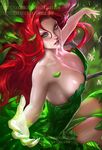  banned_artist bare_shoulders batman_(series) breasts cleavage dc_comics green green_nails grey_eyes large_breasts leaf long_hair nail_polish poison_ivy red_hair sakimichan shiny shiny_skin solo thorns watermark web_address 