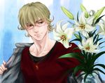  barnaby_brooks_jr blonde_hair dog_tags flower glasses jacket kuroguro lily_(flower) male_focus solo tiger_&amp;_bunny upper_body vase 