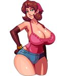  &lt;3 animated arm_warmers big_breasts blue_eyes breasts breeding_season brown_hair cleavage clothed clothing female hair human jewelry mammal one_eye_closed s-purple shorts wink 