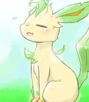 &lt;3 2014 ambiguous_gender blush canine day daytime eeveelution eyes_closed feral fur grass leafeon mammal nintendo open_mouth outside pok&eacute;mon rathikyou sitting solo video_games 