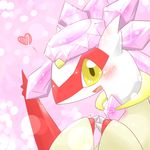  &lt;3 2014 abstract_background blush claws diancie dragon dress female hi_res latias legendary_pok&eacute;mon looking_at_viewer nintendo open_mouth pok&eacute;mon rathikyou smile solo tongue video_games wings yellow_eyes 