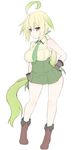  ahoge bare_legs blush boots breasts full_body gen_4_pokemon gloves green_hair highres large_breasts leaf leafeon long_hair natsuki_straight necktie personification pokemon shirt simple_background skirt sleeveless sleeveless_shirt solo tail white_background 
