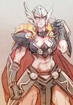  armor blonde_hair blue_eyes breasts cape disk_wars:_avengers genderswap genderswap_(mtf) helmet large_breasts marvel midriff nikumeron solo thor_(marvel) 