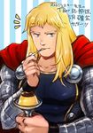  armor blonde_hair blue_eyes eating food long_hair male_focus marvel nikumeron pudding solo thor_(marvel) 