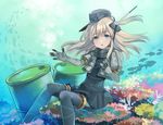  blonde_hair blue_eyes canister coral_reef garrison_cap hat kantai_collection long_hair mugishima puffy_sleeves solo u-511_(kantai_collection) underwater uniform 
