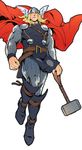  armor blonde_hair blue_eyes cape hammer male_focus marvel mjolnir nikumeron solo thor_(marvel) 