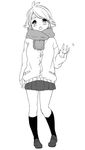  bad_id bad_pixiv_id blush crossdressing fubuki_shirou full_body greyscale inazuma_eleven inazuma_eleven_(series) looking_at_viewer male_focus monochrome open_mouth pleated_skirt scarf simple_background skirt solo tomo_(sjim) white_background 