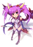  alternate_hairstyle blush elbow_gloves fingerless_gloves gloves greaves heterochromia highres horns purple_eyes purple_hair purple_wings puzzle_&amp;_dragons red_eyes samoore solo sonia_(p&amp;d) tail twintails wings 