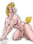  abs balls biceps big_penis blonde_hair butt chris_sawyer colored erection flexing front_view hair half-erect humanoid_penis male mammal muscles nude pecs penis plain_background pose red_eyes traditional_media_(artwork) vein veiny_penis 