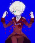  aldnoah.zero blue_eyes cravat double-breasted fc_(efushii) hair_over_one_eye male_focus military military_uniform petals silver_hair slaine_troyard smile tears uniform 