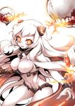  abs airfield_hime breasts covered_nipples floating_fortress_(kantai_collection) glowing glowing_eyes horns kantai_collection large_breasts long_hair navel open_mouth orange_eyes shinkaisei-kan solo tobi_(one) toned white_hair white_skin 