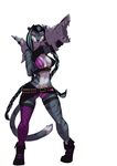  2015 anthro belt breasts bullet clothed clothing cosplay feline female fish fishbones grimmjow gun hair jinx league_of_legends long_hair looking_at_viewer lost-paw mammal marine naomi plain_background ranged_weapon rocket_launcher shark solo standing stripes tiger video_games weapon white_background 