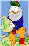  $ avian beard bird clothing disney duck ducktales facial_hair flintheart_glomgold half-closed_eyes male male/male money pants smile 