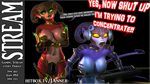  3d angry armor big_breasts breasts bulge clothed clothing codpiece demon duo ezria female gaming gem glass glowing gold headphones hooves horn humanoid jessica_anner keyboard mammal microphone midriff mouse pulling rodent sibling sisters skimpy spade_tail succubus table twins unconvincing_armor xelthia 