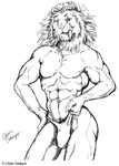 chris_sawyer clothing fangs feline looking_at_viewer male mammal monochrome muscles one_eye_closed sabertooth thong wink 