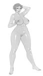  1girl breasts dark_skin large_breasts lm_(legoman) monochrome nude pussy simple_background thick_thighs uncensored white_background 