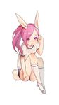  animal_ears bangs bunny_ears bunny_tail buruma colored_eyelashes elin_(tera) full_body gym_uniform kneehighs knees_up long_hair looking_at_viewer parted_bangs ponytail purple_eyes purple_hair shoes simple_background sitting solo tail tera_online tsuka white_background white_legwear 