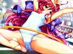  1girl armpit armpits blue_eyes fairy game_cg gymnastics hoop leotard leotard_fairy red_hair ribbon 