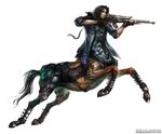  armor body_armor centaur equine exileden fingerless_gloves futuristic gloves green_glow gun hair hip_pouch hooves horse human jacket long_hair male mammal plain_background ponytail ranged_weapon rifle science_fiction scope solo taur weapon white_background 