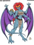  anklet anthro armband belt claws clothing crown demona digitigrade ear_piercing female gargoyles hair lipstick loincloth long_hair mayra_boyle muscles muscular_female piercing plain_background red_eyes red_hair solo white_background wide_hips wings 