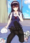  black_hair black_legwear blush feet hairband highres kasumigaoka_utaha long_hair looking_at_viewer otono_fei pantyhose pov_feet red_eyes saenai_heroine_no_sodatekata school_uniform smile soles solo sweater_vest teruterubouzu toes 