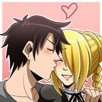  1boy 1girl beelzebub_(manga) blonde_hair brown_hair choker hilda_(beelzebub) karoll_ann kiss oga_tatsumi smile tagme 