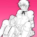  1boy 1girl beelzebub_(manga) braid crossdressing fellatio fingering hilda_(beelzebub) karoll_ann monochrome oga_tatsumi oral rope sweat 